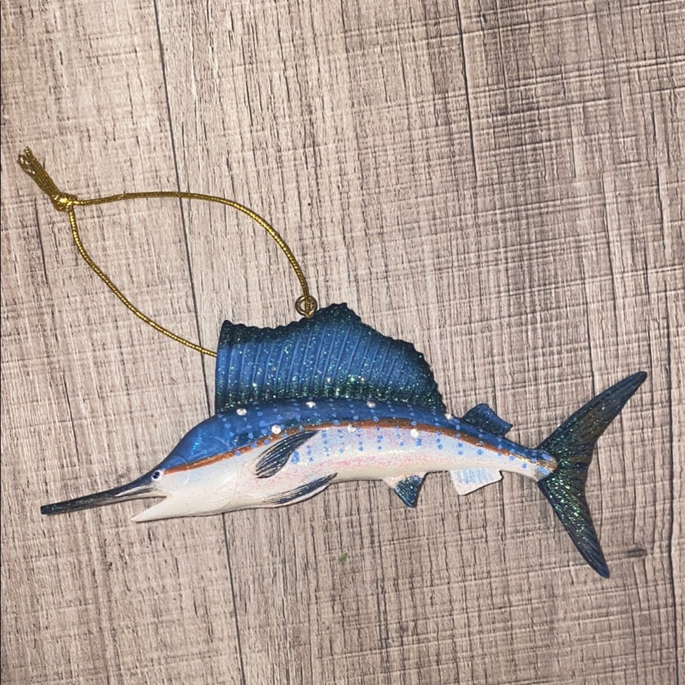 Blue and White Fish Glitter Ornament